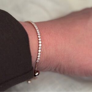 925 Sterling Silver Rose Gold CZ Adjustable Bolo Bracelet Dainty